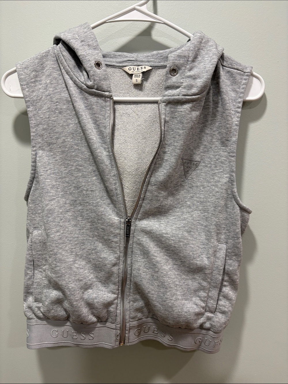 Guess Light Gray Sleeveless Zip Hoodie Brand new! Never worn.